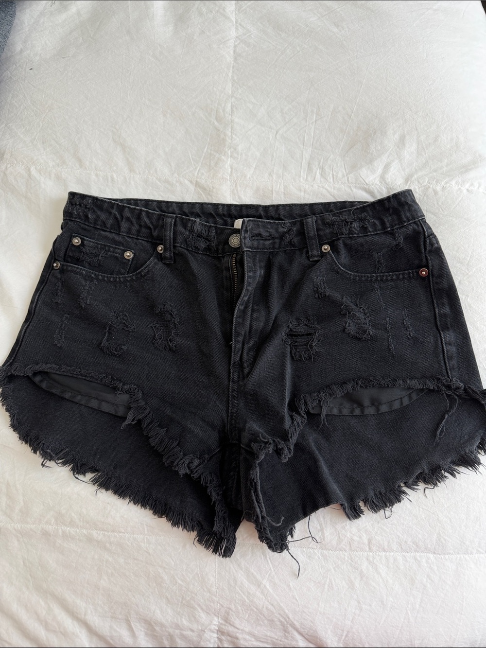Black Distressed High-Waist Women’s Denim Shorts